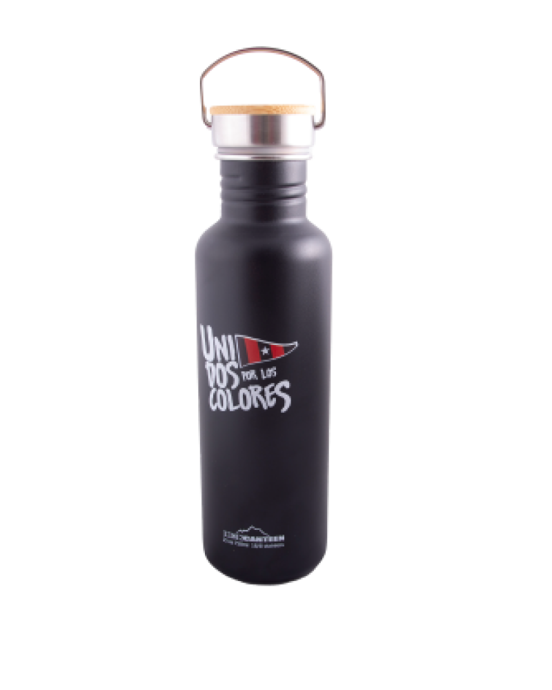 Botella negra unidos por los colores y tapa corcho